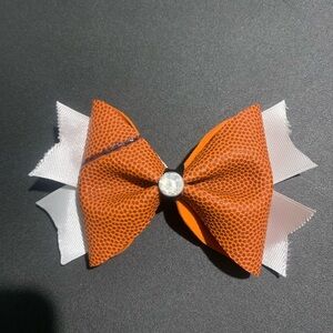 Handmade Basketball and White Bow with Gem Accent